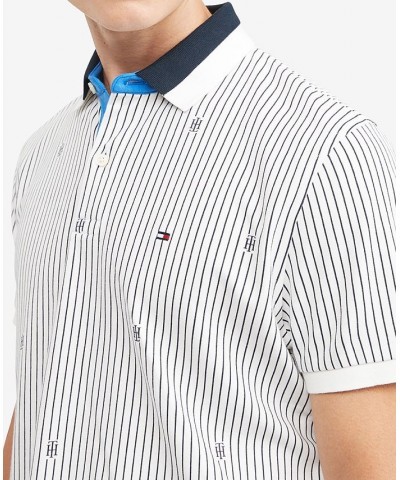 Men's Allover Monogram Pinstriped Short Sleeve Regular Fit Polo Shirt White $29.90 Polo Shirts