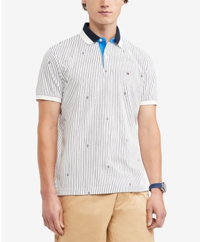 Men's Allover Monogram Pinstriped Short Sleeve Regular Fit Polo Shirt White $29.90 Polo Shirts