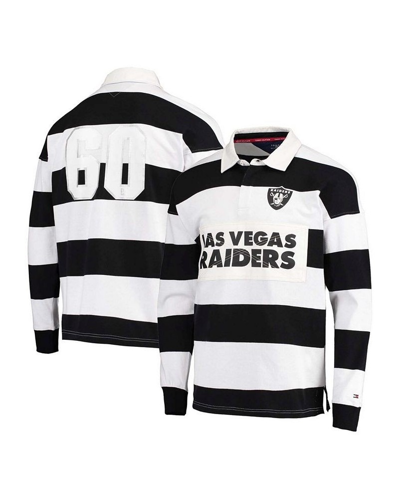 Men's Black and White Las Vegas Raiders Varsity Stripe Rugby Long Sleeve Polo Shirt $35.31 Polo Shirts