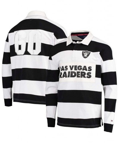 Men's Black and White Las Vegas Raiders Varsity Stripe Rugby Long Sleeve Polo Shirt $35.31 Polo Shirts