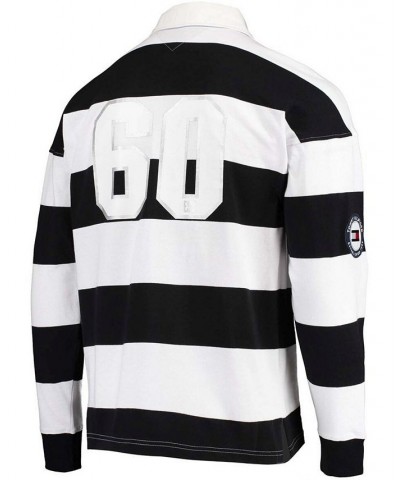 Men's Black and White Las Vegas Raiders Varsity Stripe Rugby Long Sleeve Polo Shirt $35.31 Polo Shirts