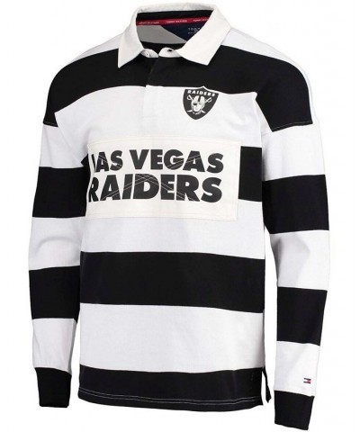 Men's Black and White Las Vegas Raiders Varsity Stripe Rugby Long Sleeve Polo Shirt $35.31 Polo Shirts