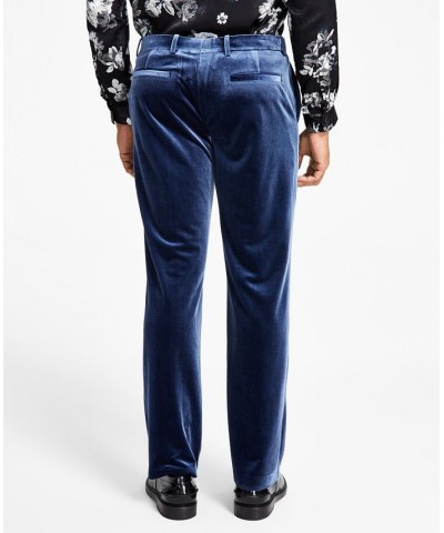 Men's Owen Slim-Fit Velvet Suit Pants Blue $19.69 Pants