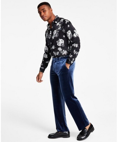 Men's Owen Slim-Fit Velvet Suit Pants Blue $19.69 Pants