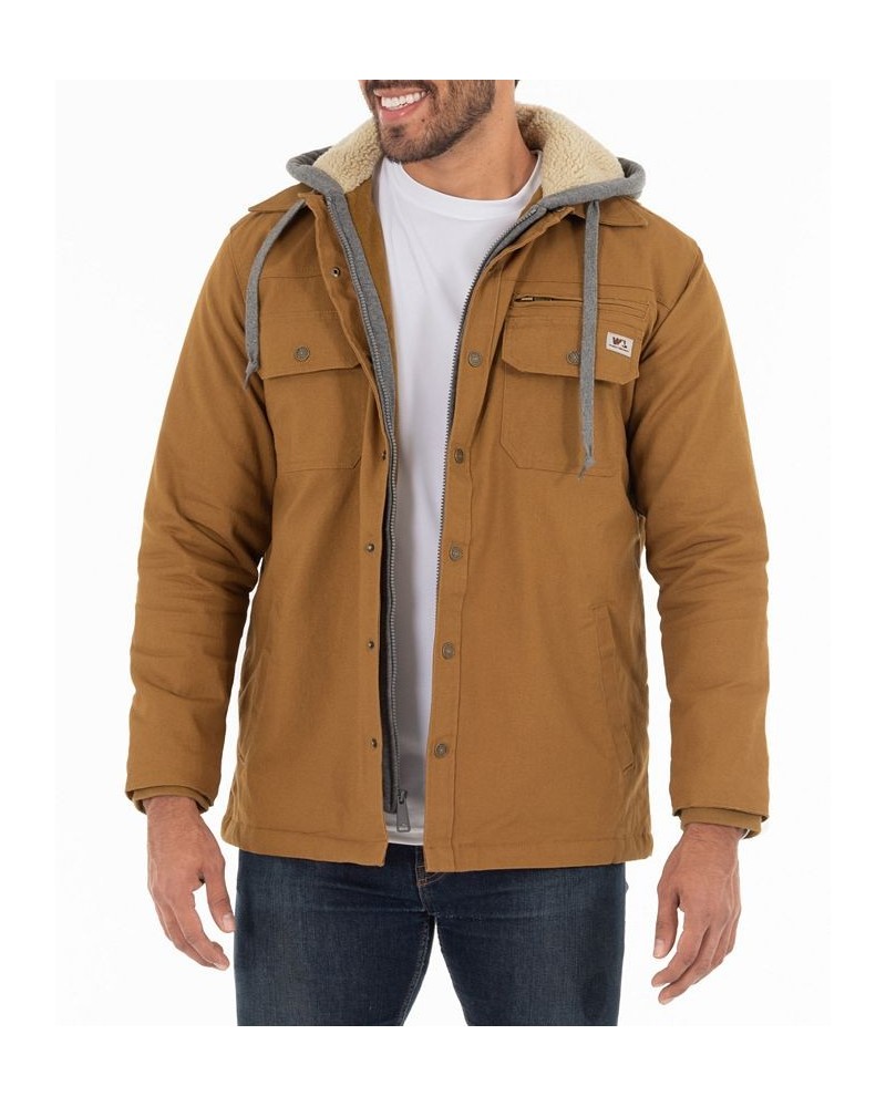 Men's Quilted Lined Flex Canvas Shirt Jacket with Sherpa Lined Fleece Hood Brown $24.00 Jackets