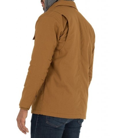 Men's Quilted Lined Flex Canvas Shirt Jacket with Sherpa Lined Fleece Hood Brown $24.00 Jackets