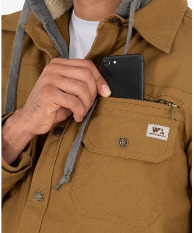 Men's Quilted Lined Flex Canvas Shirt Jacket with Sherpa Lined Fleece Hood Brown $24.00 Jackets