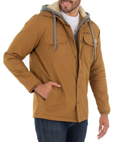 Men's Quilted Lined Flex Canvas Shirt Jacket with Sherpa Lined Fleece Hood Brown $24.00 Jackets