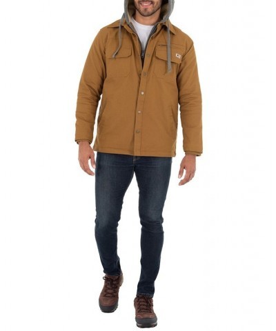 Men's Quilted Lined Flex Canvas Shirt Jacket with Sherpa Lined Fleece Hood Brown $24.00 Jackets