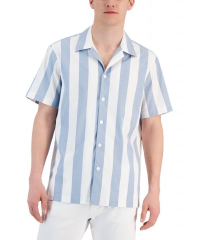 Men's Slim-Fit Rugby Stripe Short-Sleeve Button-Up Shirt Blue $32.45 Shirts