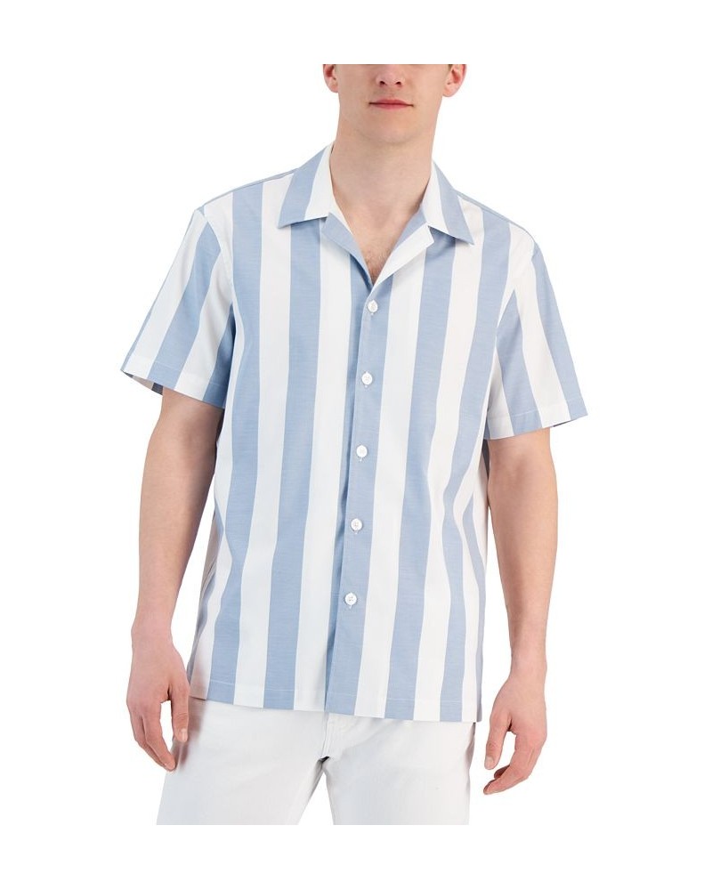 Men's Slim-Fit Rugby Stripe Short-Sleeve Button-Up Shirt Blue $32.45 Shirts