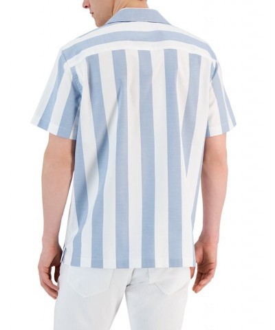 Men's Slim-Fit Rugby Stripe Short-Sleeve Button-Up Shirt Blue $32.45 Shirts