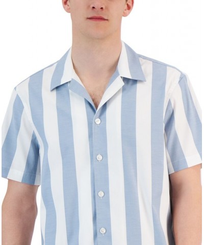 Men's Slim-Fit Rugby Stripe Short-Sleeve Button-Up Shirt Blue $32.45 Shirts