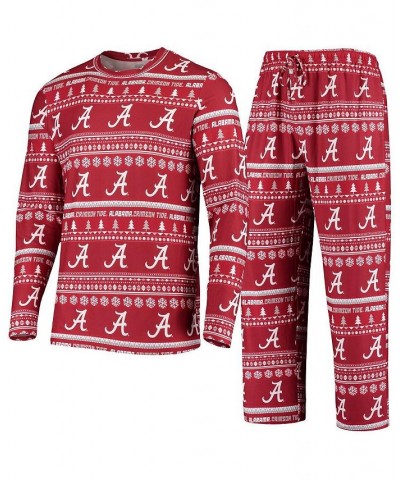 Men's Crimson Alabama Crimson Tide Ugly Sweater Knit Long Sleeve Top and Pant Set $32.25 Pajama