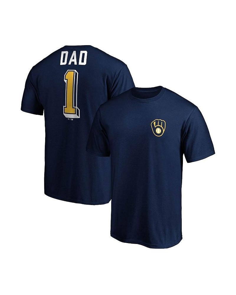 Men's Branded Navy Milwaukee Brewers Number One Dad Team T-shirt $23.93 T-Shirts