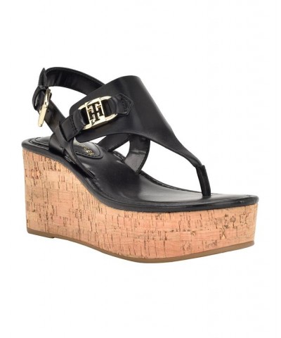 Women's Vani Thong Platform Wedge Sandals Black $26.98 Shoes