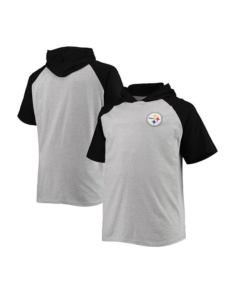 Men's Heathered Gray, Black Pittsburgh Steelers Big and Tall Raglan Short Sleeve Pullover Hoodie $29.99 Sweatshirt