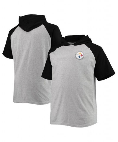 Men's Heathered Gray, Black Pittsburgh Steelers Big and Tall Raglan Short Sleeve Pullover Hoodie $29.99 Sweatshirt