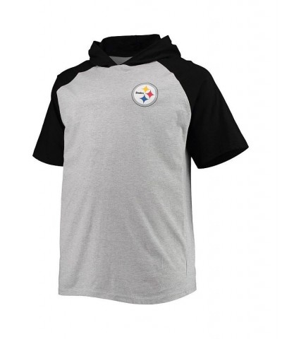 Men's Heathered Gray, Black Pittsburgh Steelers Big and Tall Raglan Short Sleeve Pullover Hoodie $29.99 Sweatshirt