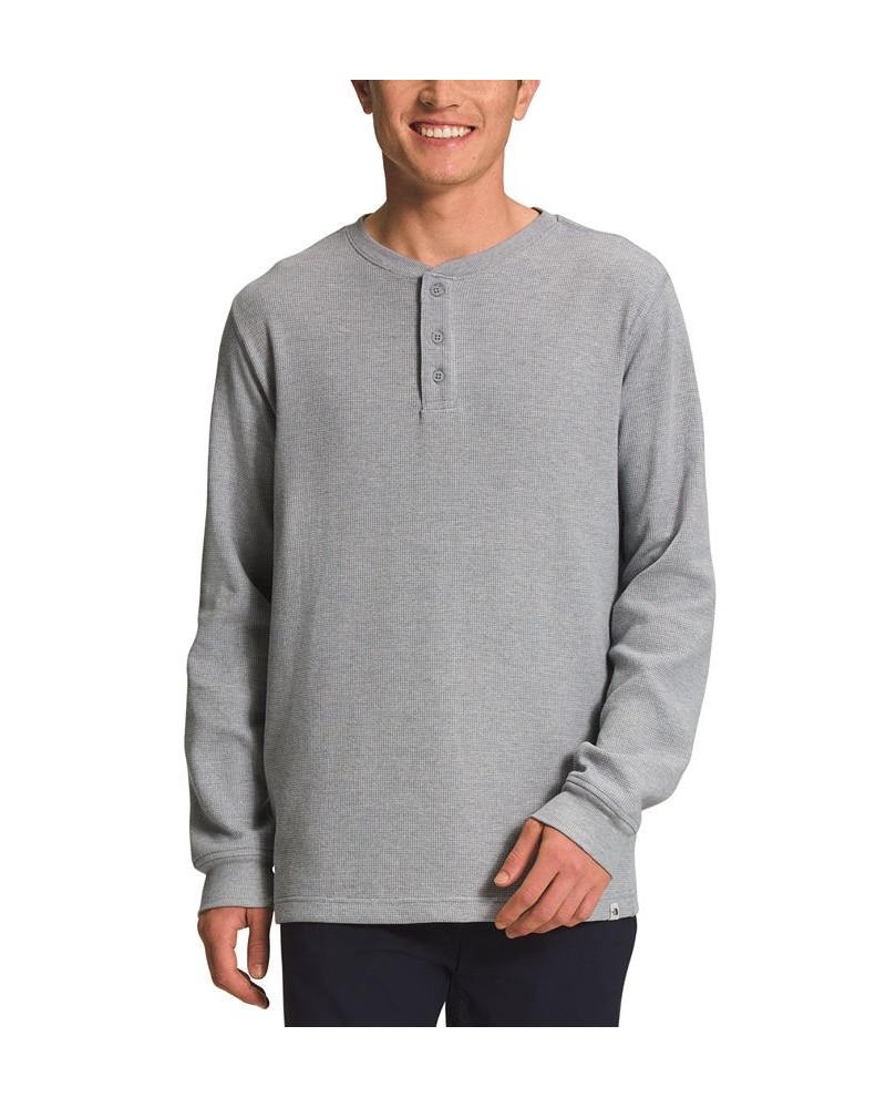 Men's Waffle Henley Shirt Gray $20.68 Sweatshirt