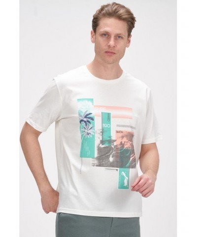 Men's Modern Print Fitted Palms T-shirt Tan/Beige $36.40 T-Shirts