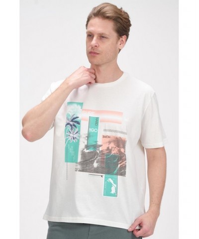 Men's Modern Print Fitted Palms T-shirt Tan/Beige $36.40 T-Shirts