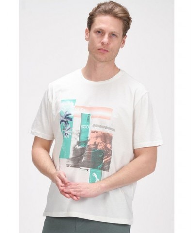 Men's Modern Print Fitted Palms T-shirt Tan/Beige $36.40 T-Shirts