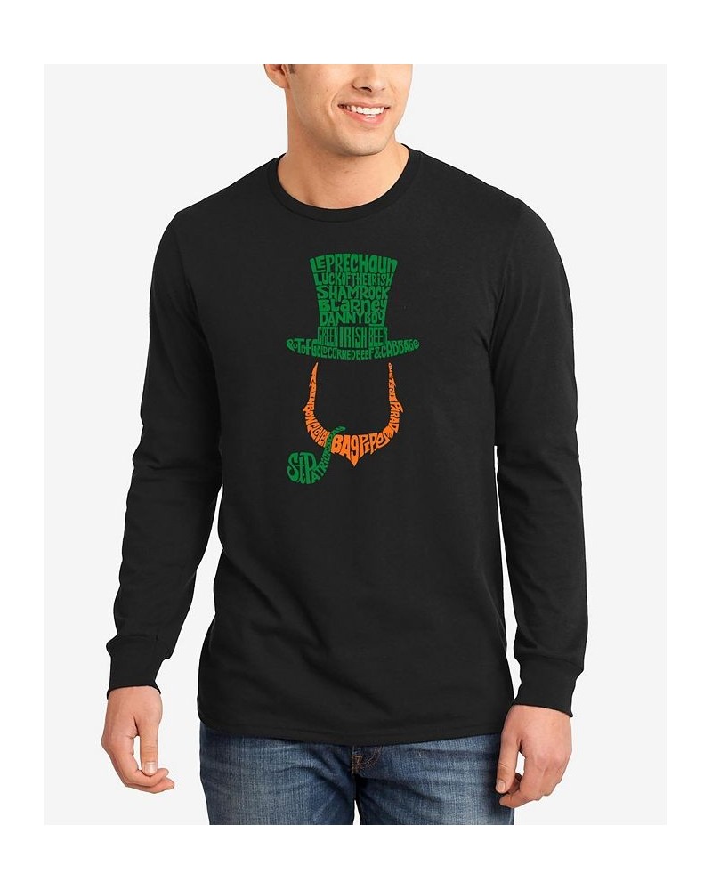 Men's Leprechaun Word Art Long Sleeve T-shirt Black $16.40 T-Shirts