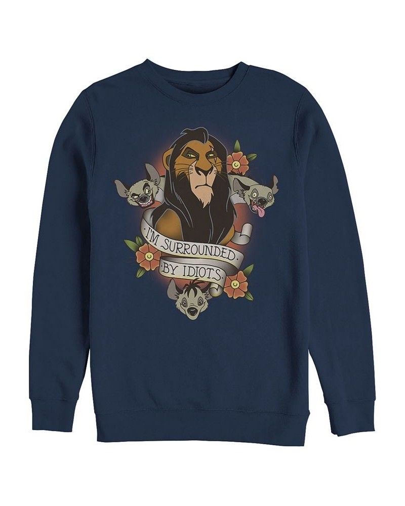 Disney Men's Lion King Scar Surrounded by Idiots Tattoo, Crewneck Fleece Blue $31.89 Sweatshirt