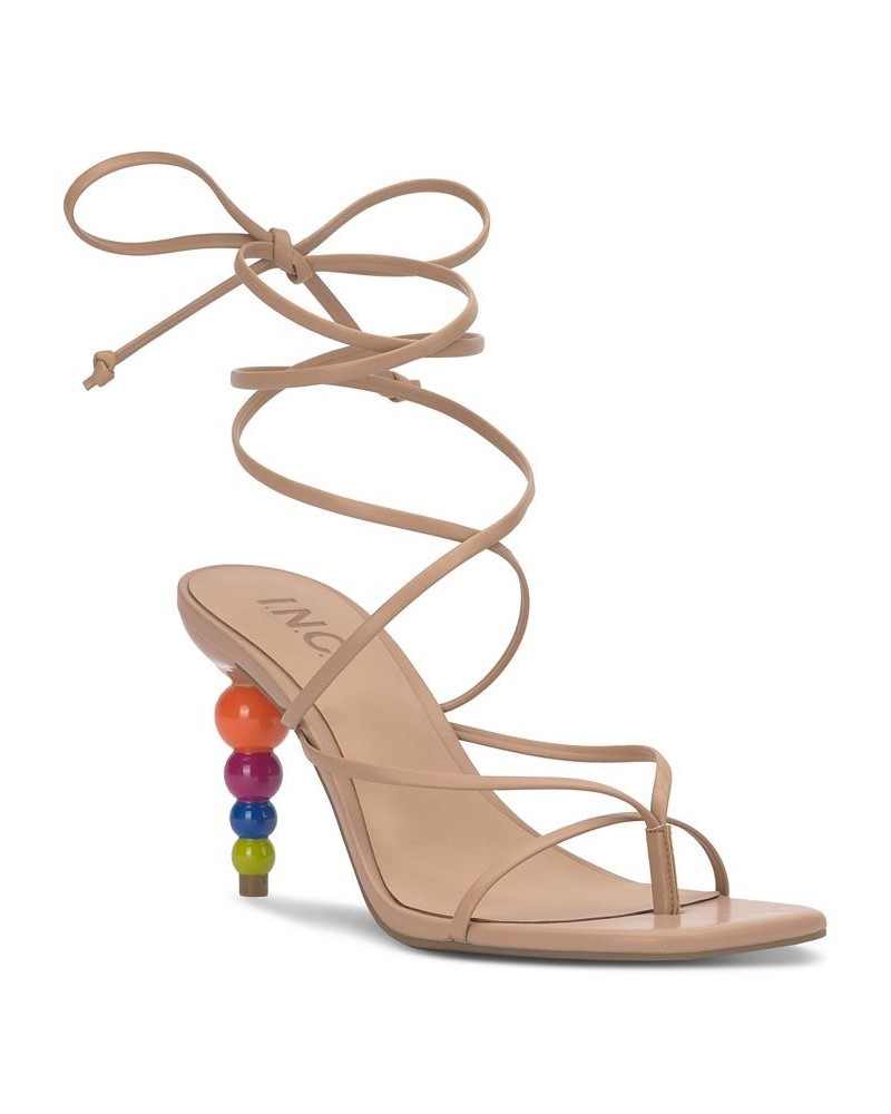 Women's Lellina Lace-Up Ankle-Tie Dress Sandals Tan/Beige $41.17 Shoes