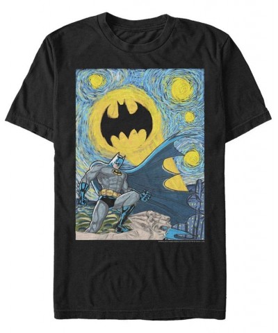 Men's Batman Starry Gotham Short Sleeve T-shirt Black $15.75 T-Shirts