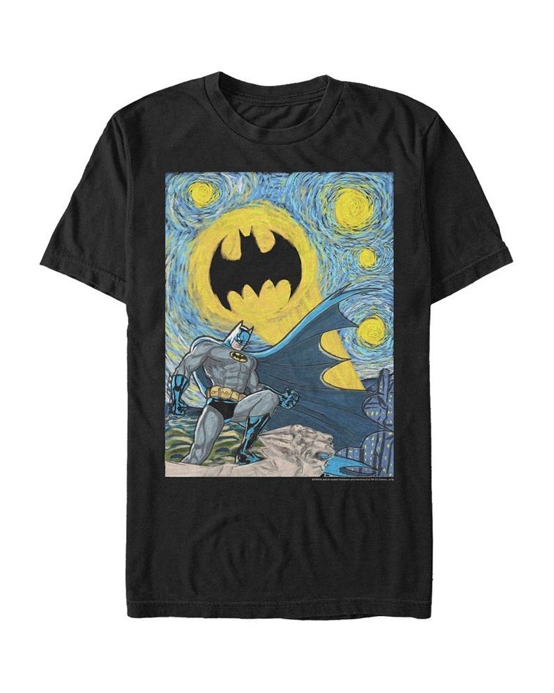 Men's Batman Starry Gotham Short Sleeve T-shirt Black $15.75 T-Shirts