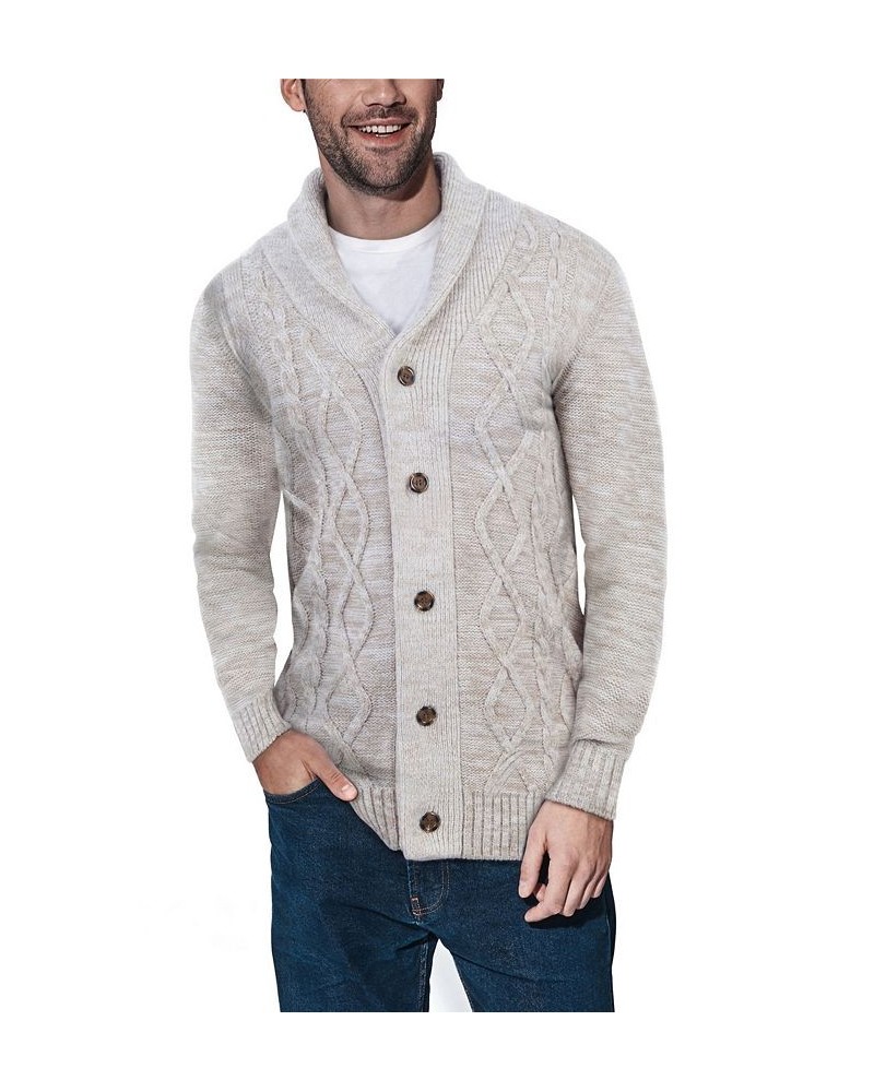 Men's Shawl Collar Cable Knit Cardigan PD06 $26.40 Sweaters