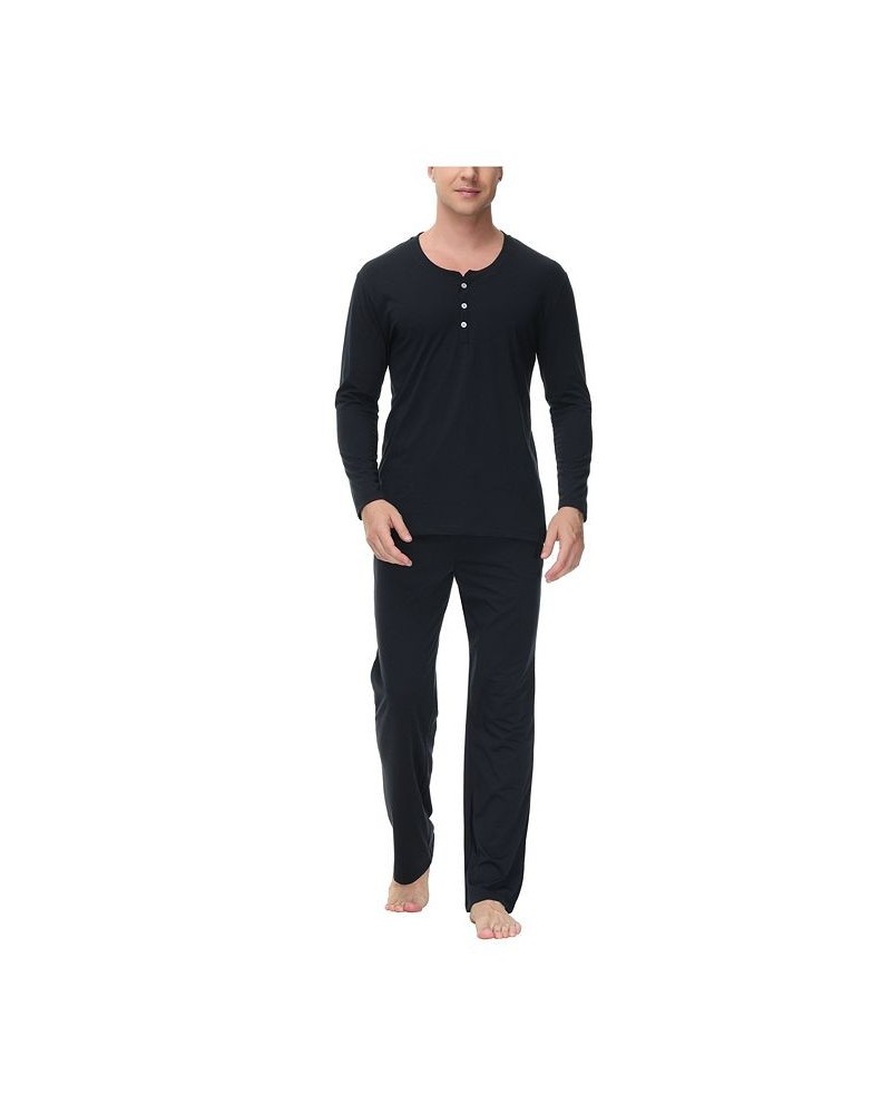 Men's Two Piece Henley Pajama Set Black $26.67 Pajama