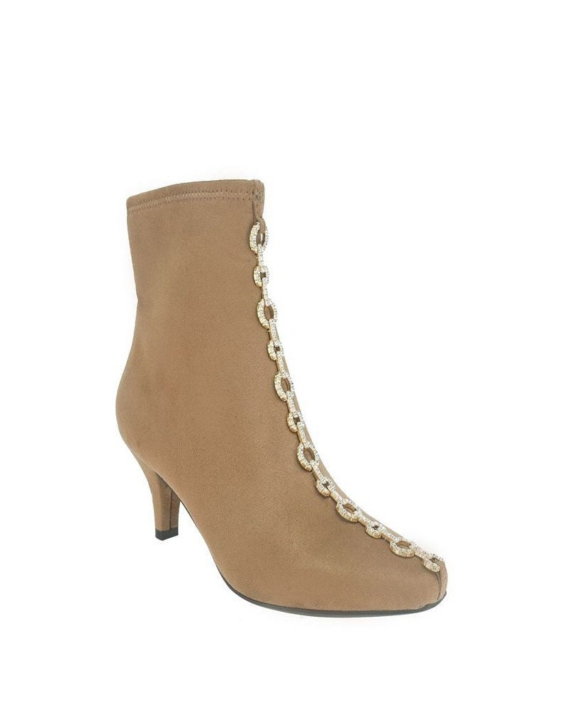 Women's Naja Chain I Stretch Ankle Bootie with Memory Foam Tan/Beige $50.35 Shoes