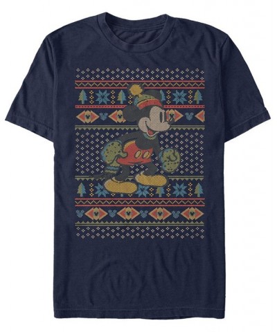 Men's Vintage-Like Mickey Short Sleeve Crew T-shirt Blue $15.75 T-Shirts