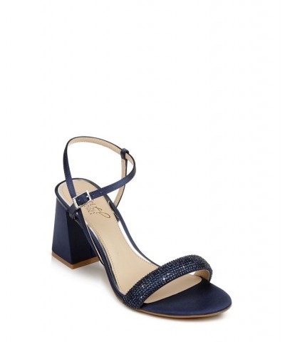 Women's Earlene Block Heel Evening Sandal Blue $52.32 Shoes