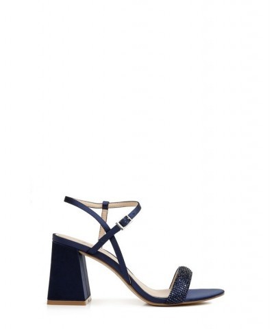 Women's Earlene Block Heel Evening Sandal Blue $52.32 Shoes