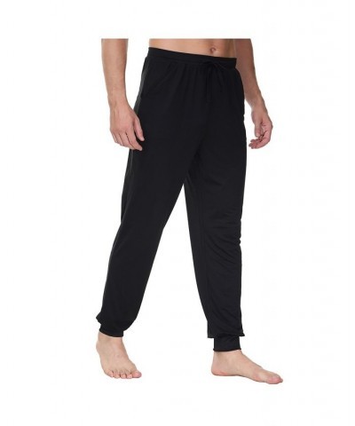 Men's Heat Retaining Contrast Trim Pajama Pants Black $14.35 Pajama