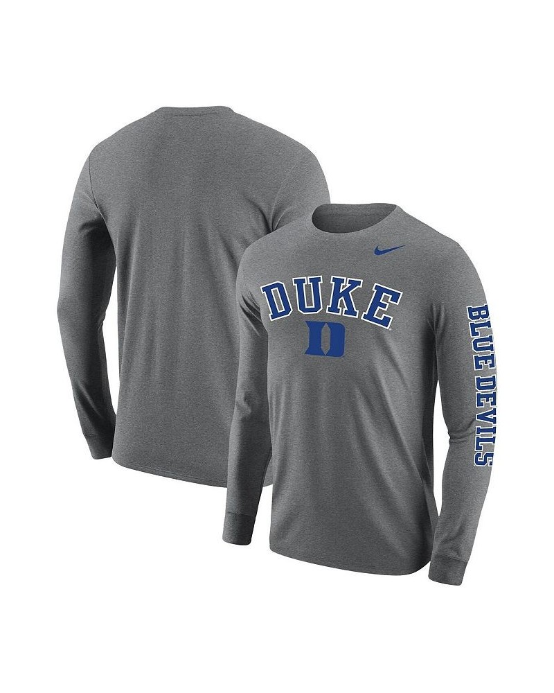 Men's Heathered Gray Duke Blue Devils Arch and Logo Two-Hit Long Sleeve T-shirt $19.35 T-Shirts