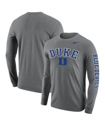 Men's Heathered Gray Duke Blue Devils Arch and Logo Two-Hit Long Sleeve T-shirt $19.35 T-Shirts