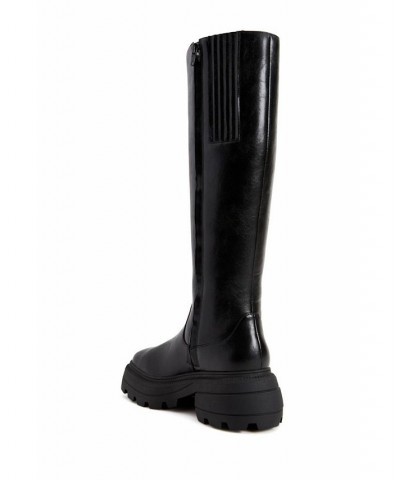 Women's The Geli Solid Square Toe Tall Lug Sole Boots Black $89.50 Shoes