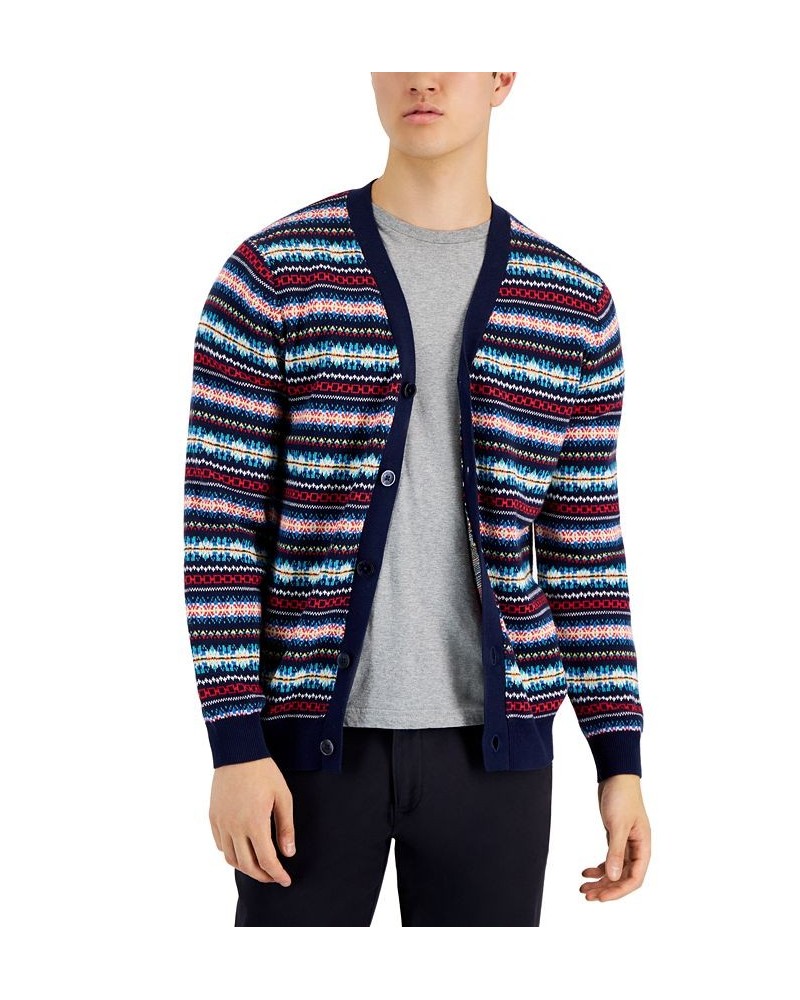 Men's Cozy Fair Isle Button-Up Cardigan Blue $15.45 Sweaters