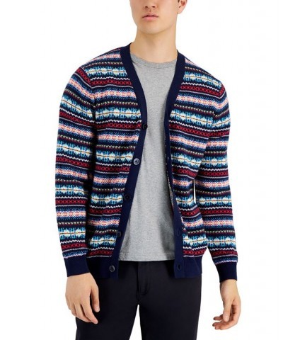 Men's Cozy Fair Isle Button-Up Cardigan Blue $15.45 Sweaters