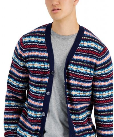 Men's Cozy Fair Isle Button-Up Cardigan Blue $15.45 Sweaters