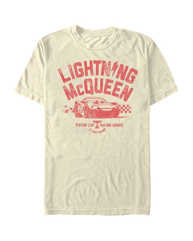 Disney Pixar Men's Cars Distressed Lightning McQueen 5 Time Champ Short Sleeve T-Shirt Tan/Beige $20.29 T-Shirts