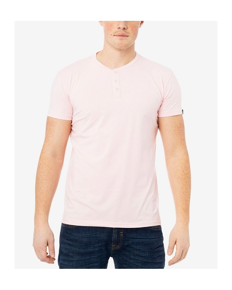 Men's Basic Henley Neck Short Sleeve T-shirt Pink $9.68 T-Shirts