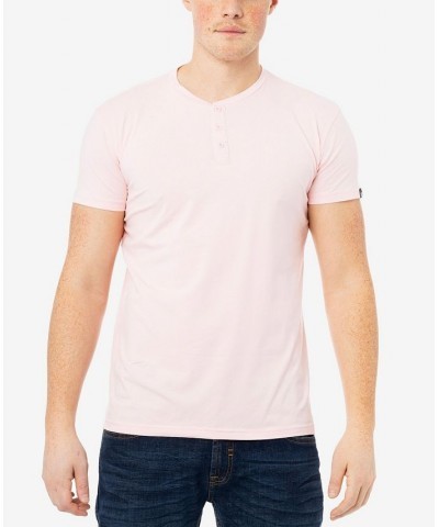 Men's Basic Henley Neck Short Sleeve T-shirt Pink $9.68 T-Shirts