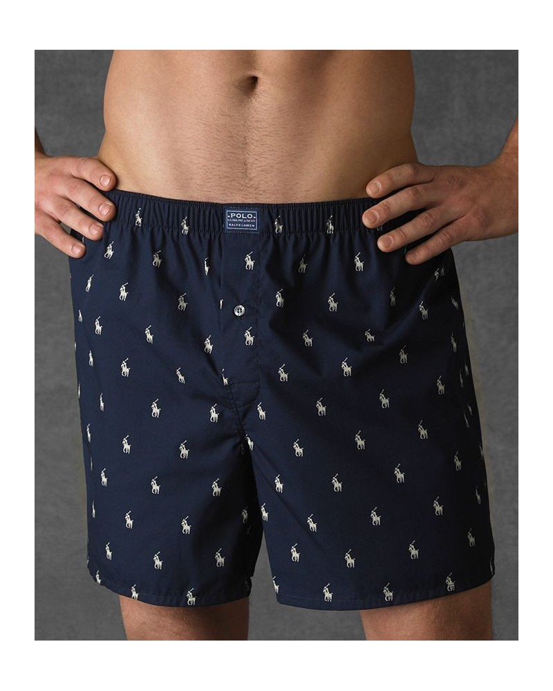 Men's Underwear, Allover Pony Woven Boxers Navy $18.24 Underwear