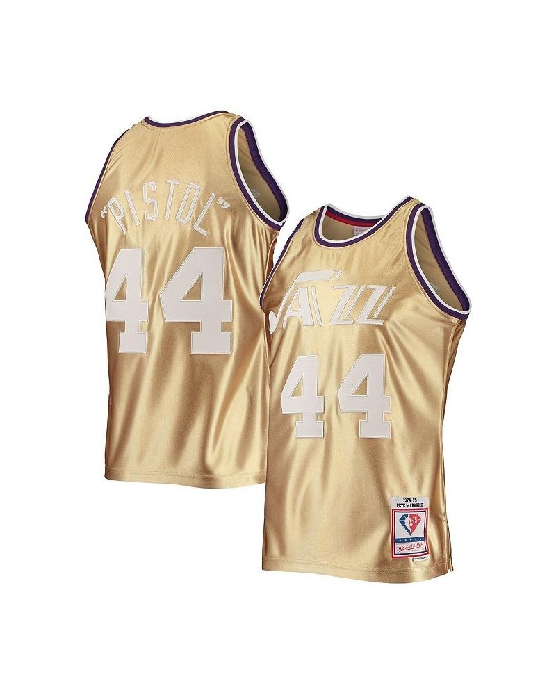 Men's Pete Maravich Gold New Orleans Jazz 75th Anniversary 1974-75 Hardwood Classics Swingman Jersey $62.90 Jersey